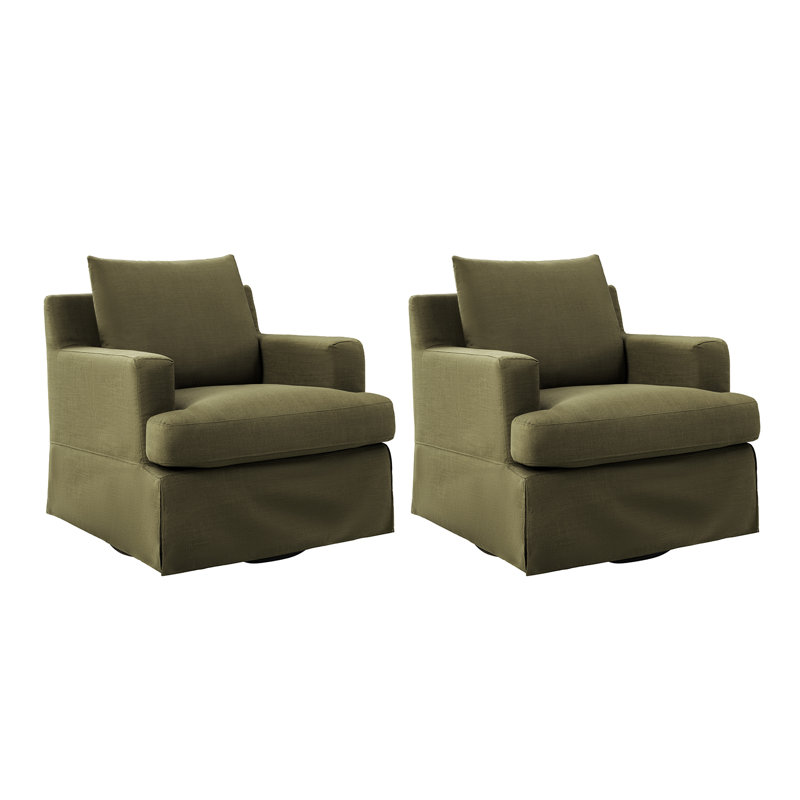 Isadoro 33" Wide Farmhouse Slipcovered Swivel Rocking Armchair With Down Blend Fill, Moss