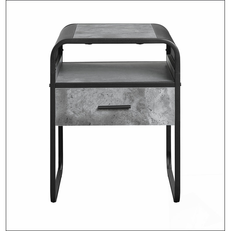 Raziela Concrete  &  Finish End Table with Drawer