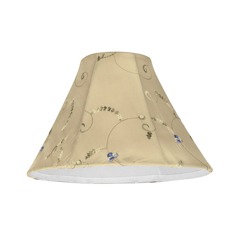 Gold Faux Silk Bell Lamp Shade with Floral Embroidery