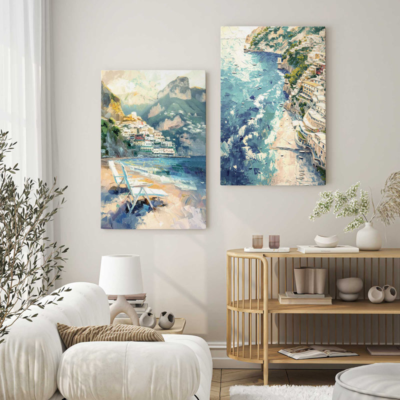Ensemble de 2 pièces de sérénade sur toile Positano par Azure Artisanal Studio, Toile tendue, H 36 po x l 48 po x P 1,25 po