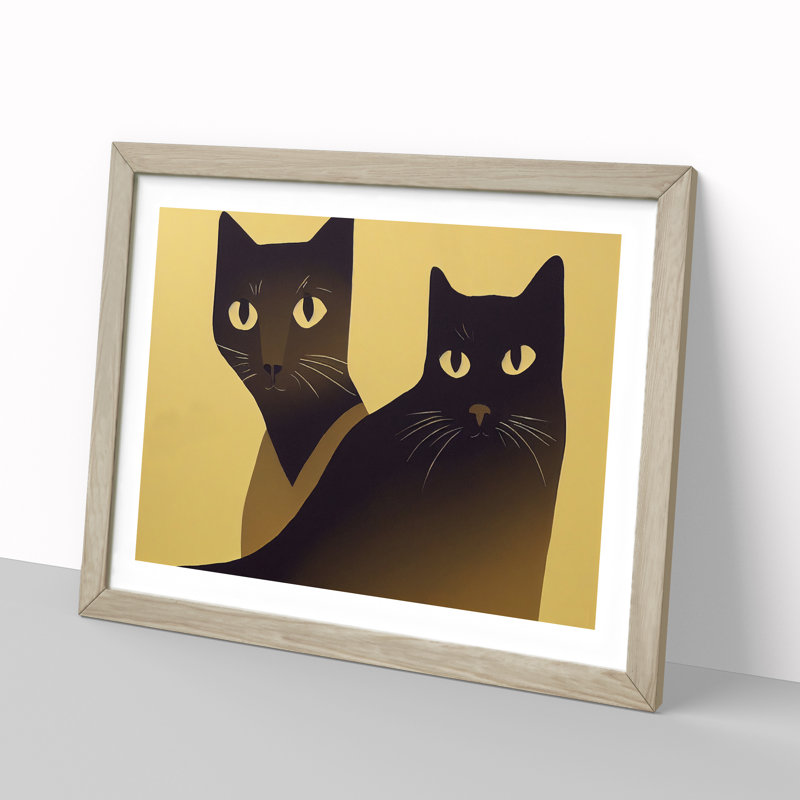 XH1022-9011X The Two Cats Abstract - Single Picture Frame Print, 34cm H x 46cm W x 2cm D, Oak