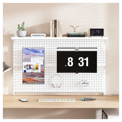Organisateur de bureau perforé en métal avec support pour double moniteur Clamp-On