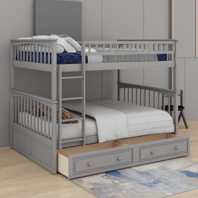 Full Over Full Bunk Bed With 2 Drawers, Convertible Beds