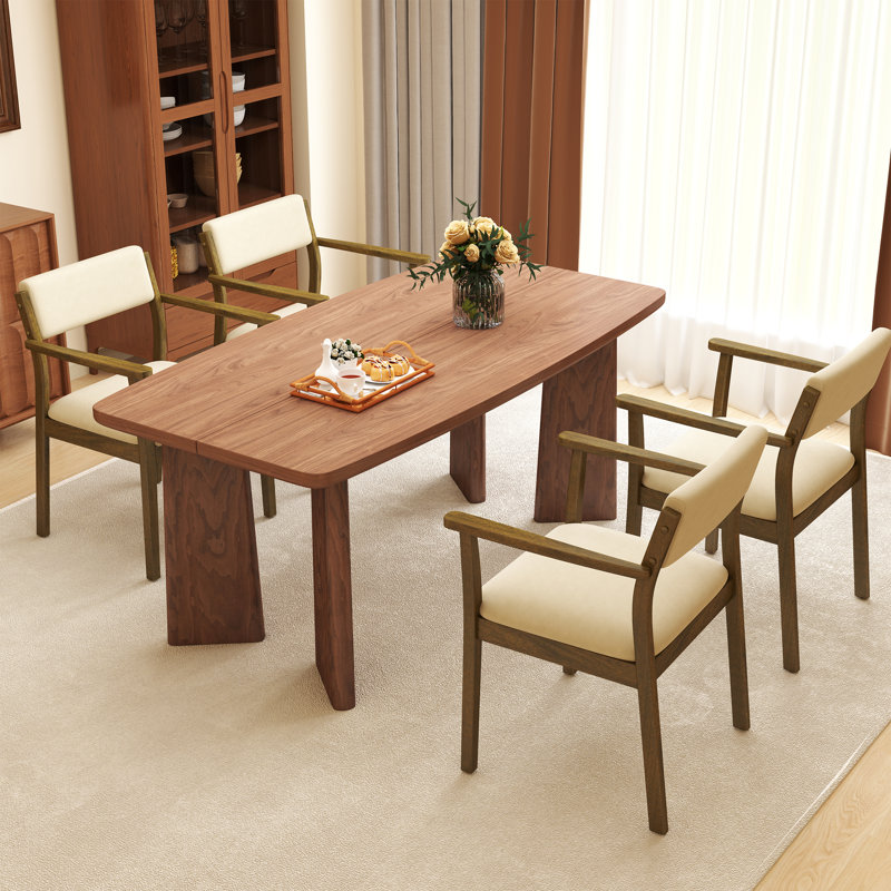 Ensemble de table de salle à manger Mid Century, Beige, 5 pièces: table, 4 chaises