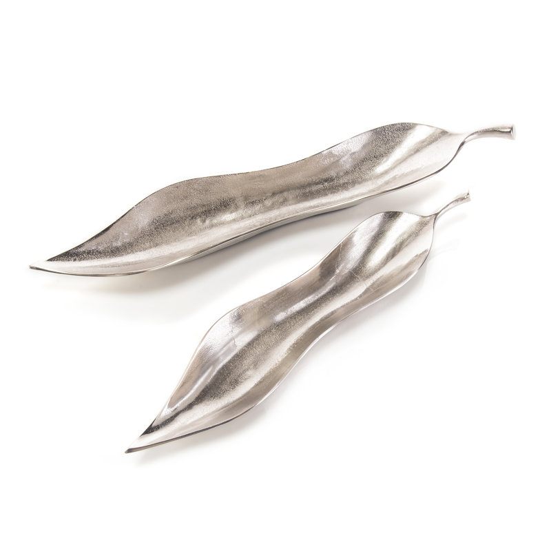 Set Of Two Sculptured Willow Leaf Trays