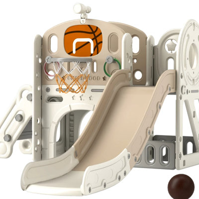 Installation de glissade et de jeu 7 en 1: télescope, cerceau, lancer d'anneau, grimpeur, tunnel, boîte de rangement, convient pour l'intérieur avec des caractéristiques jeunes: