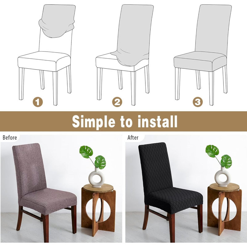 Dining Chair Slipcover, Black Checkered