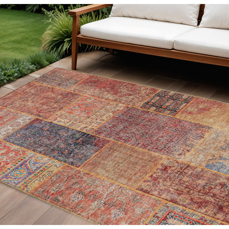 Tapis intérieur / extérieur lavable 9 pi x 12 pi rouge orange et bleu