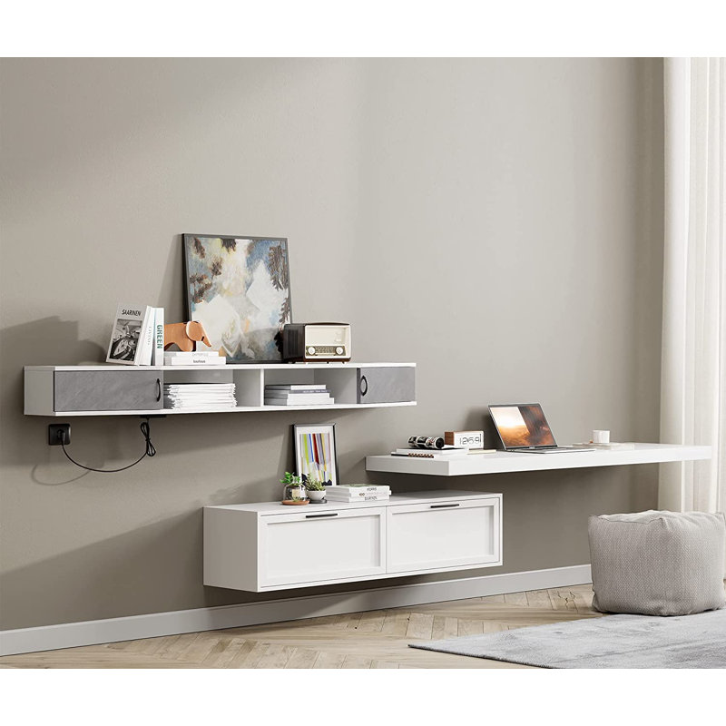 Unfinished Floating TV Stand, Gray/Light Purple