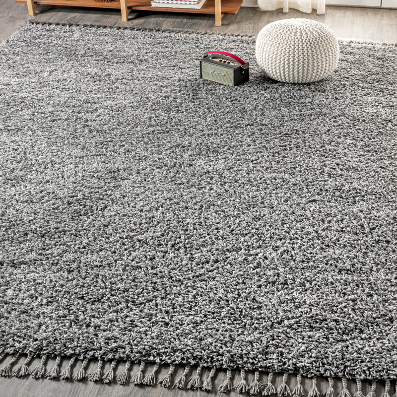 Felicdad Shag Plush Tassel Charcoal Rug, Rectangle 5'3" x 7'6"
