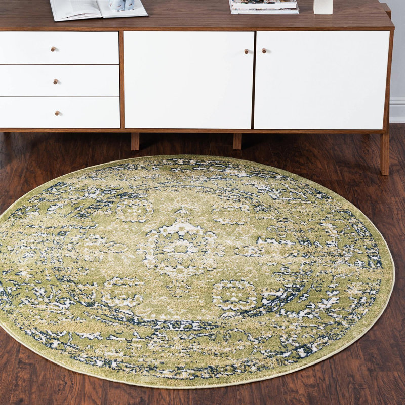 Rectangle Oriental Machine Woven 9' x 12' Polypropylene Area Rug in Charcoal/Ivory, Round 7'1"