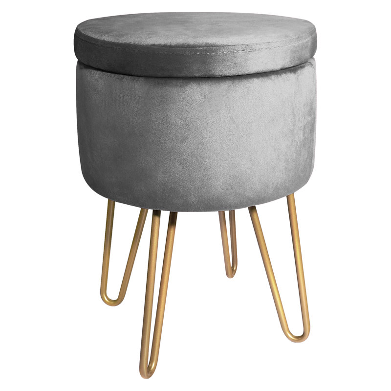 Velvet Storage Upholstered Accent Stool, Grey