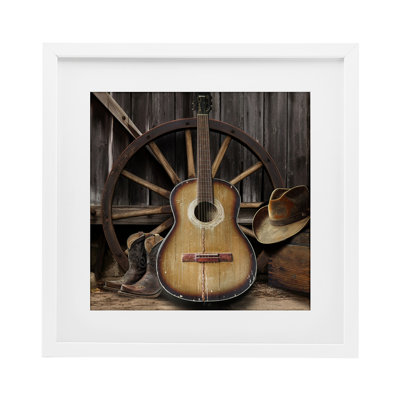 «Rustic Western Guitare» avec chapeau encadré, imprimé par CAD Designs