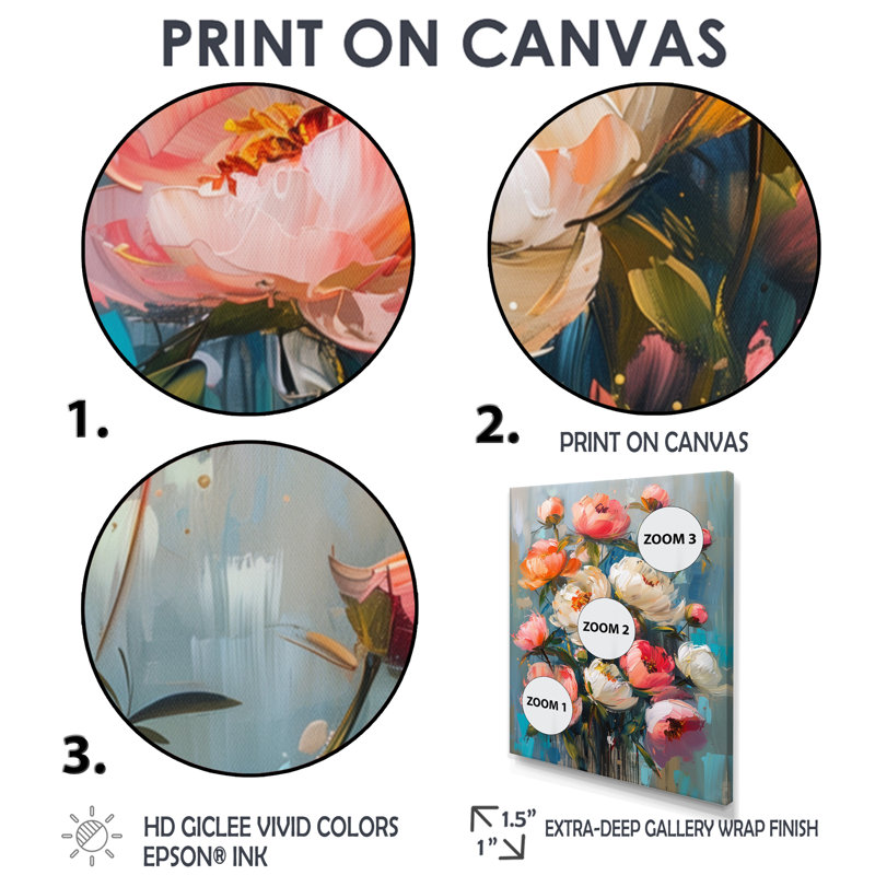 «Pink White Vibrant Pots», reproduction d'art murale, Toile tendue, H 44 po x l 34 po x P 1,5 po