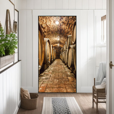 Revêtement de porte pour cave à vin Oak Barrel - Adhésif mural imperméable et amovible