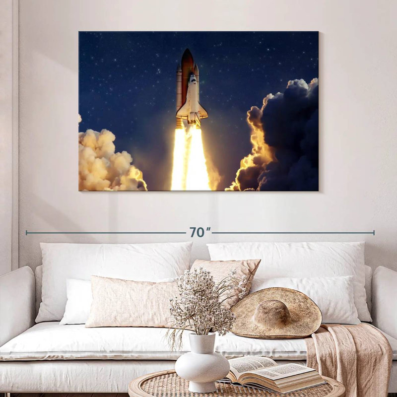 Oberle Rocket Launching Through Clouds, 32" H x 48" W