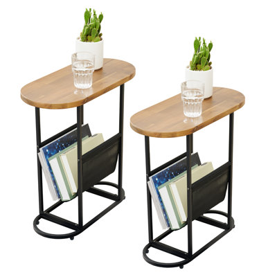 Glass Oval Small Side Tables Living Room Small Space With Magazines Organizer Storage Space