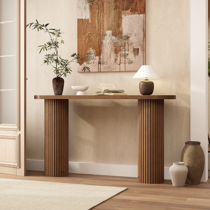 Console en bois massif cannelé Gennari, Brun