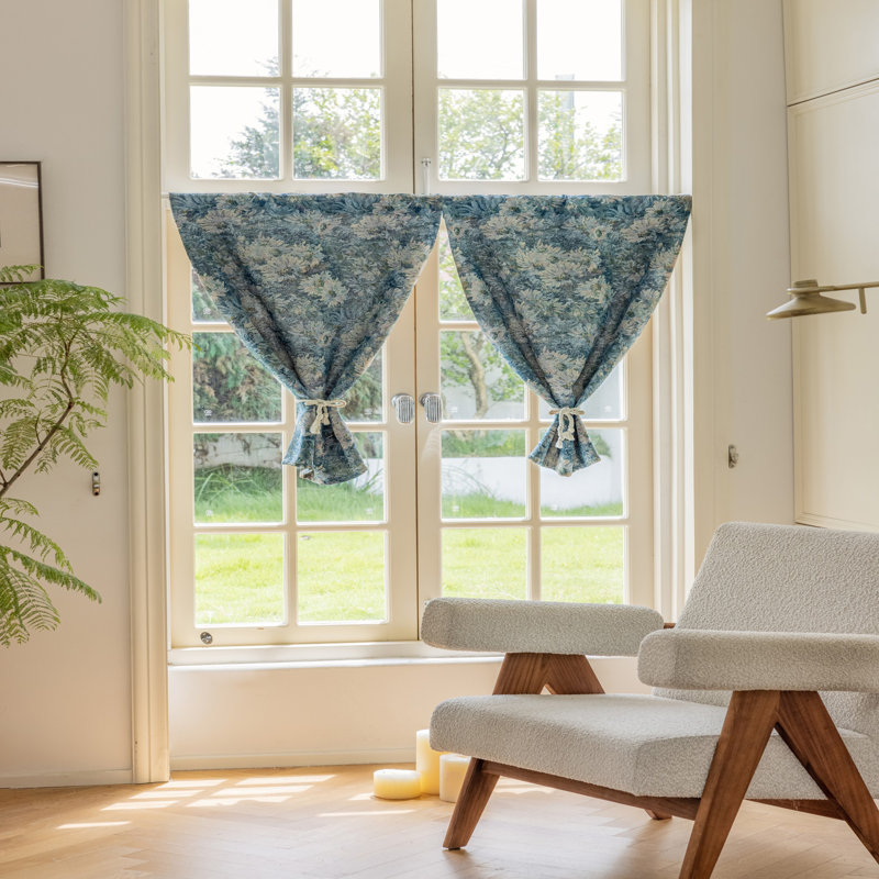 2-Panel Semi Sheer Embroidered Tassel Polyester Drapes, 52" W x 96" L