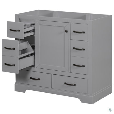 Meuble-lavabo 36 po sans lavabo, base d'armoire seulement, six tiroirs, tablette réglable