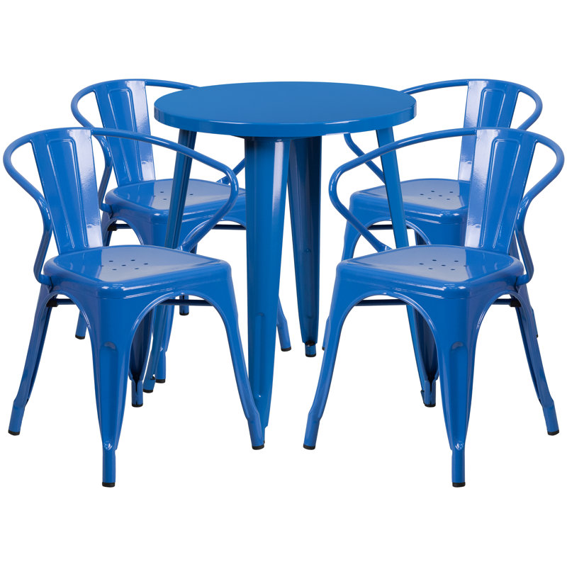 Ensemble de table ronde intérieure / extérieure en métal 24 po Cordele, Bleu, H 29 po x l 24 po x L 24 po