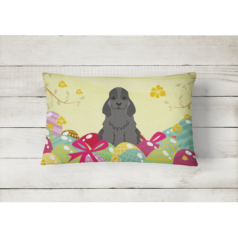Easter Eggs Cocker Spaniel Lumbar Pillow, Black