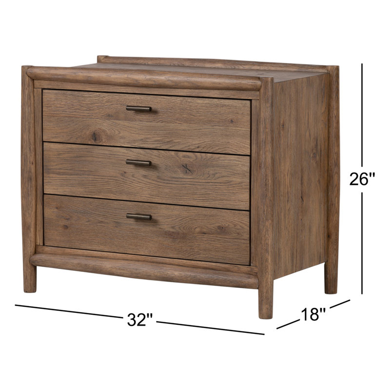 Glenview 3 - Drawer Solid Wood Nightstand, Weathred Oak
