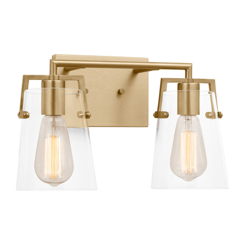 Satin Brass 2-Light Vanity Fixture with Clear Glass Shades
