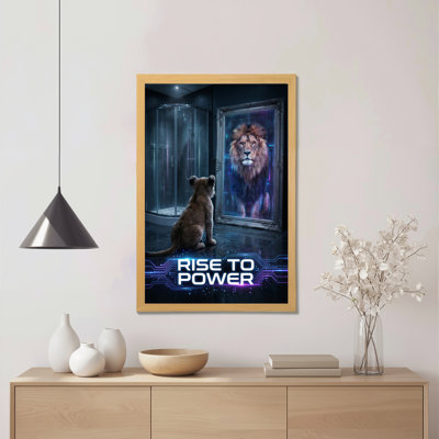 Lion Cub And Mirror Reflection Rise To Power Futuristic Canvas Wrapped Wall Art Oil Painting Print Set Of 1