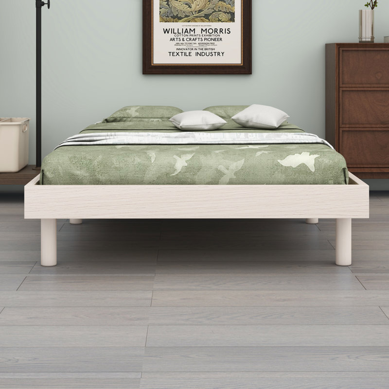 Modern Design Floating Platform Bed Frame, Twin, White Washed
