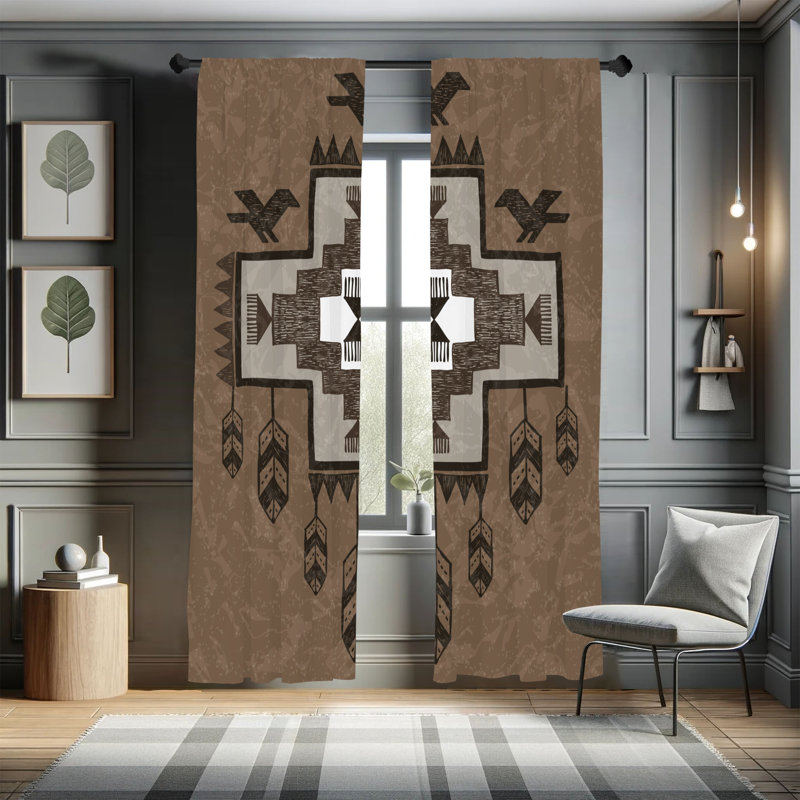 Ebern Designs Tribal Curtains, Dreamcatcher Folkloric Ikat, 28" W x 63" L, Dark Brown/Cocoa