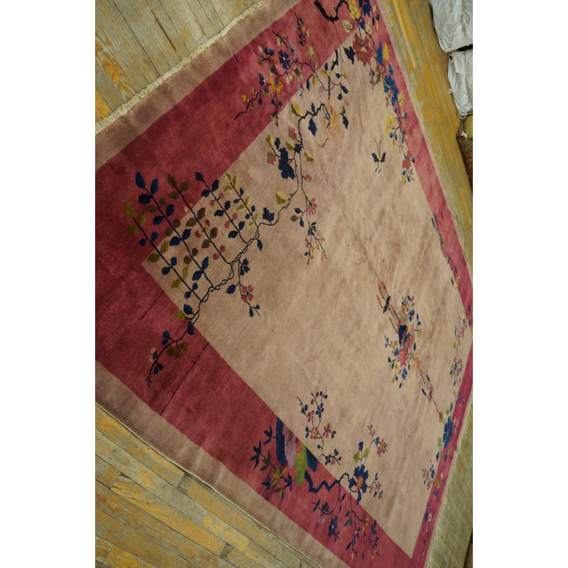 Antique Chinese - Art Deco Room Size Wool Beige, Rose Rug