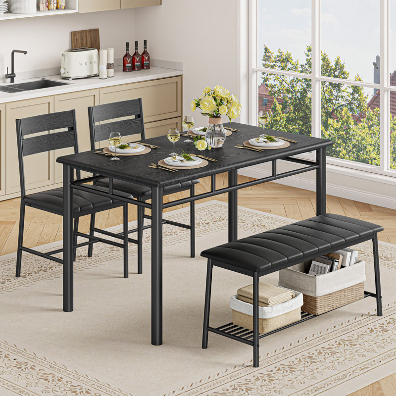 Kitchen & Dining Room Sets 4-Person Dining Table Set With Upholstered Bench And 2 Chairs, Black
