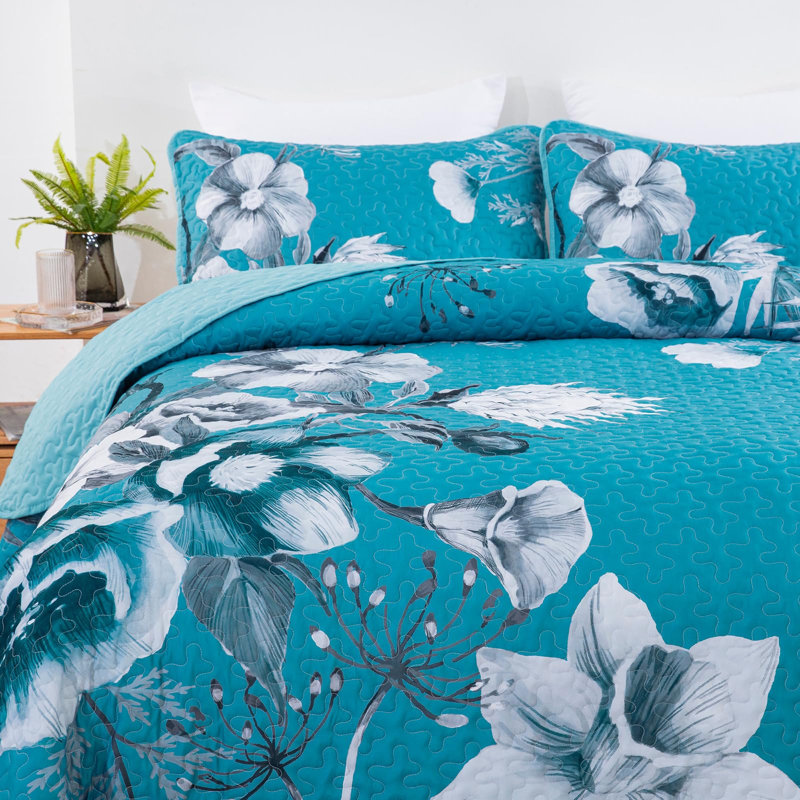 Ensemble de courtepointe 3 pièces Boho Floral, Courtepointe pour lit grand + deux taies décorati