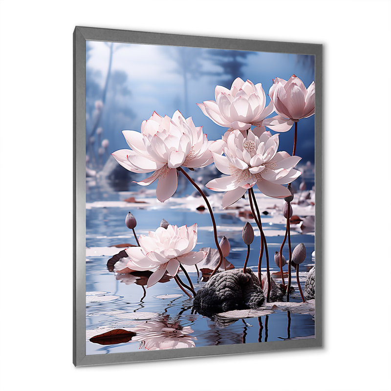 Égypte, fleurs de lotus I sur toile, Cadre photo argenté, H 32 po x l 24 po x P 1 po