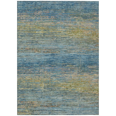 3' X 5' Denim Blue Striped Washable Indoor Outdoor Area Rug