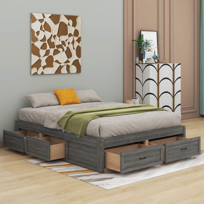 Lit plateforme Neeru avec 6 tiroirs de rangement