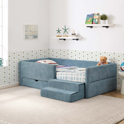 Lit douillet multifonctionnel pour enfants avec barrières de sécurité et rangement