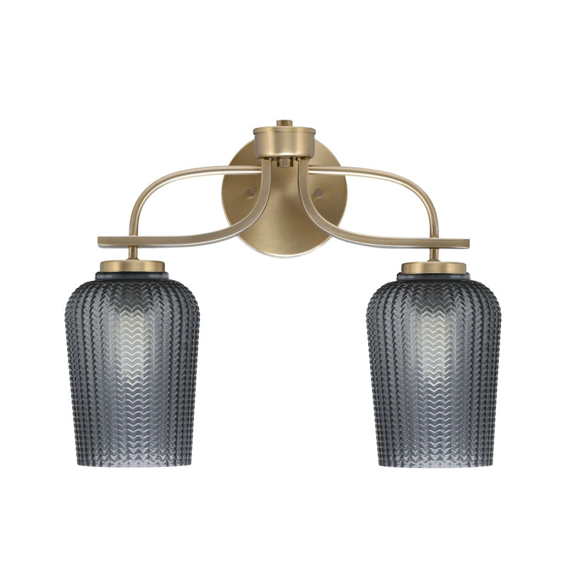Unia 2 Light Bath Bar Shown In New Age Brass Finish With 5" Smoke Textured Glass