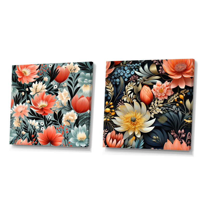 Della - ensemble de 2 impressions murales florales, Toile tendue, H 16 po x l 33 po x P 1 po