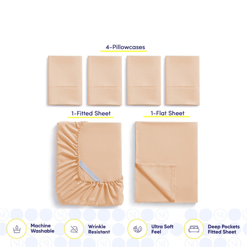 Luxurious Soft Microfiber Sheet Set with Bonus Pillowcases, RV Short Queen Sheet Set with 4 Pillowcases, Peach