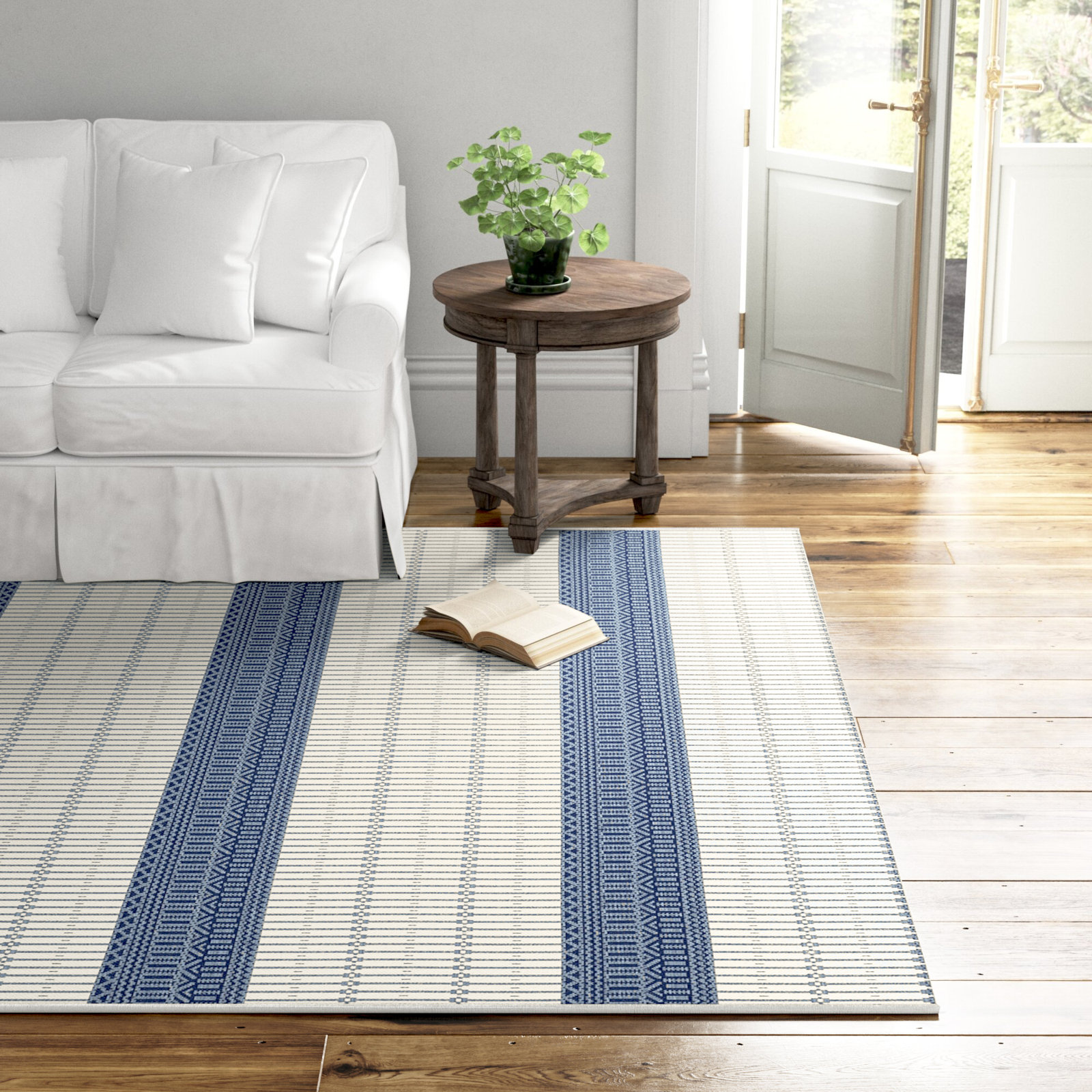 Danforth Blue Indoor/Outdoor Rug, Rectangle 5'3" x 7'