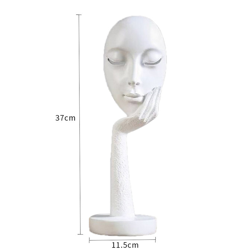 Adsett Abstract Resin Woman Face Statue Home Decoration, White, 37cm H x 11.5cm W x 11.5cm D