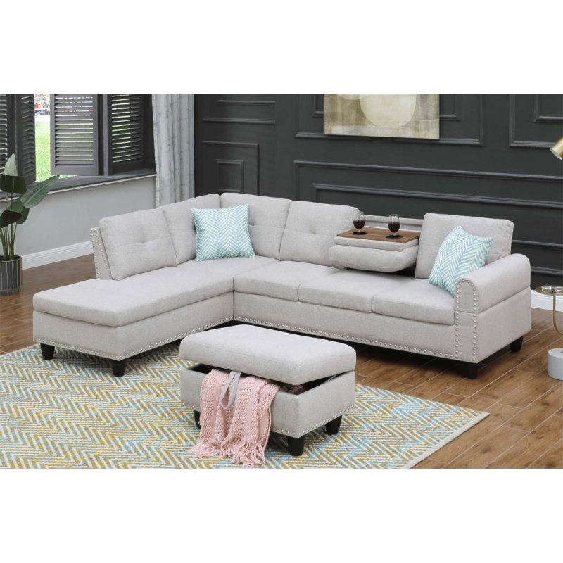 Canapé et méridienne avec repose-pieds de 98 po de large avec accoudoirs de style Algérien, parfait pour le confort et la polyvalence dans les espaces de vie modernes