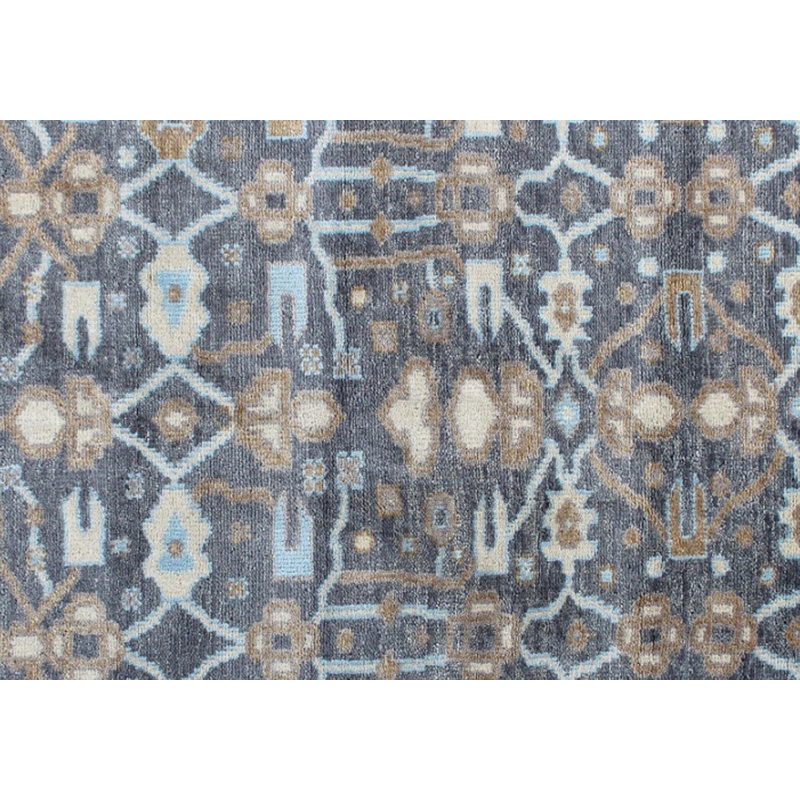 Tapis gris clair en laine noué à la main Oushak - motif tribal géométrique, Rectangulaire 8 pi x 10 pi