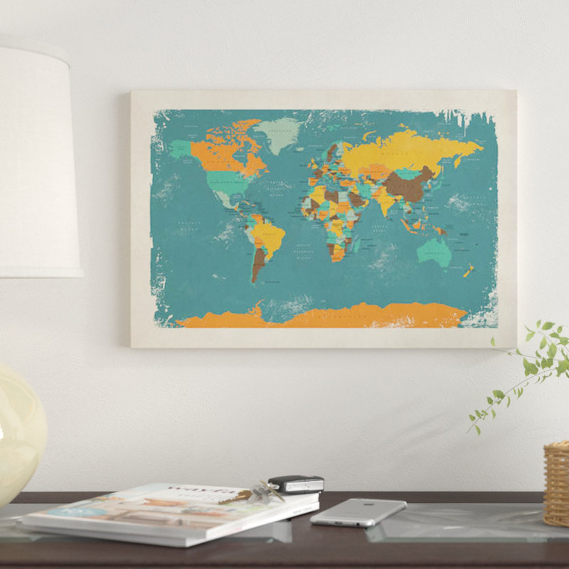 « rétro politique map of the world i » par michael tompsett, impression sur toile, H 12 po x l 18 po x P 1,5 po, Toile tendue