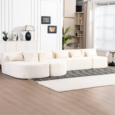 Siège de salon 144 pouces beige - deux chaises longues et cinq coussins de dossier - Matériau combinable et respirant, groupe de meubles solides - Combinable avec un tissu, système de support