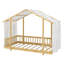 Lit plateforme avec cadre en forme de maison, baldaquin vaporeux et guirlandes lumineuses pour enfants-622114549-622114548