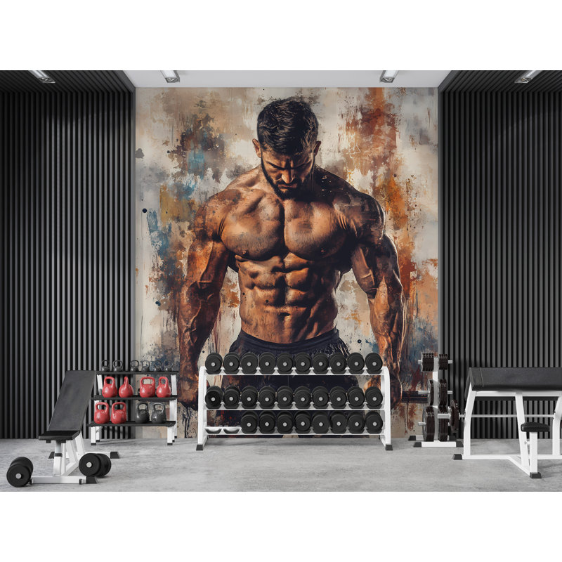 Papier peint de style graffiti avec motif de remise en forme - Murale musculaire, L 100 po x l 100 po, Premium Non-Woven