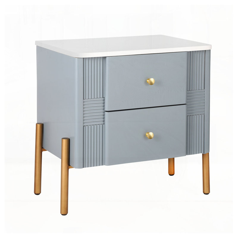 Nightstand with 2 Storage Drawer, Blue